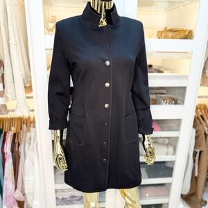 CABI Maestro Long Knit Black Women's Coat Jacket XS Snap Button Flattering